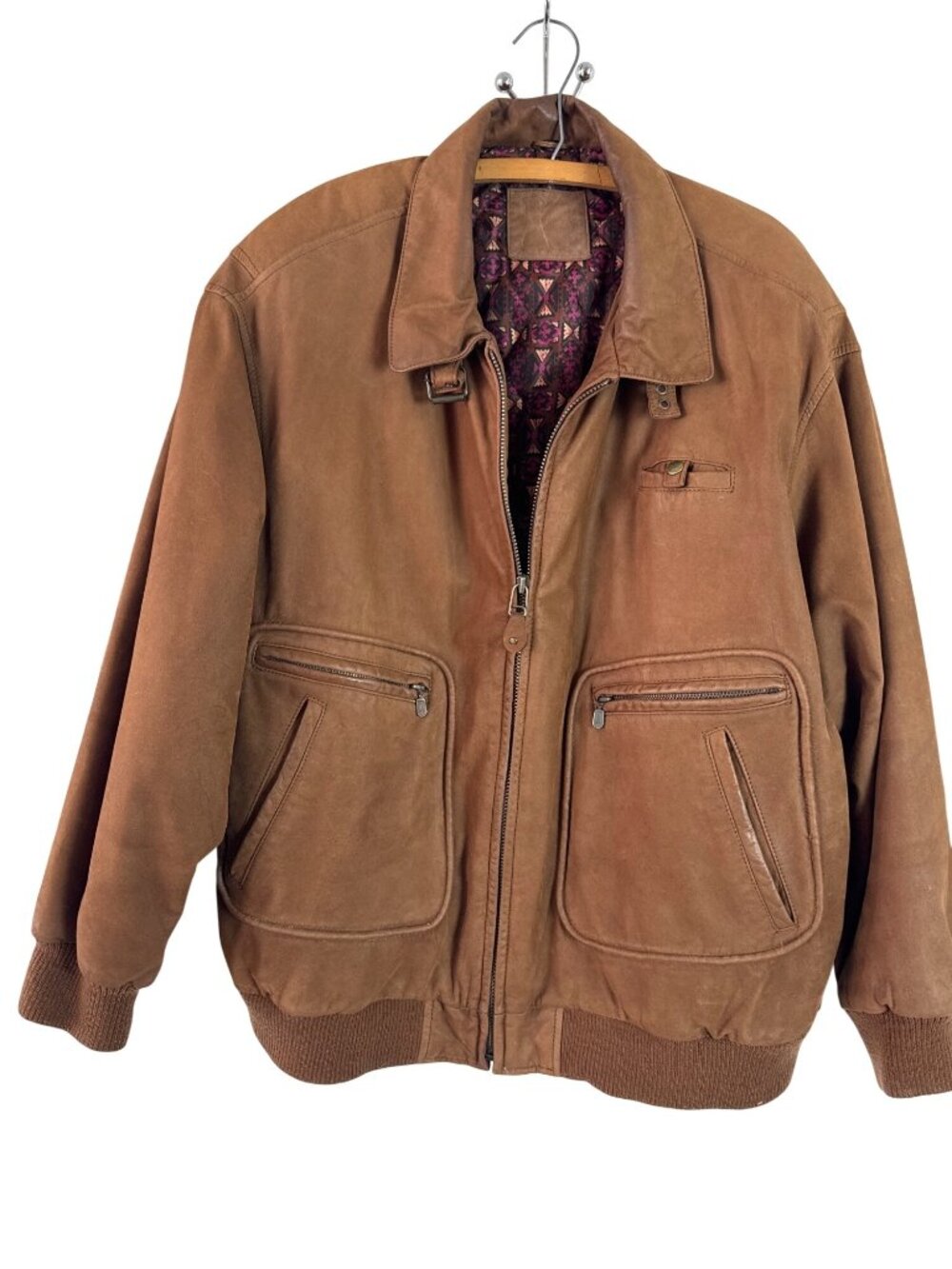 Vintage Mixed Blues Men's 3X Genuine Leather Jacket Brown Quilted Lining Boho